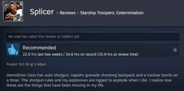 Image of an article titled Starship Troopers: Extinction from a Steam review